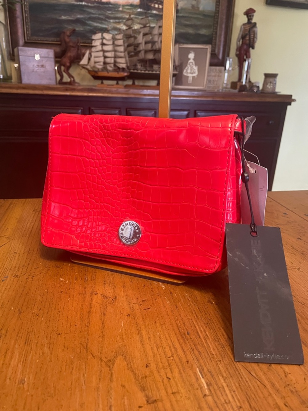NWT Kendall & Kylie Bright Red Croc-Embossed Crossbody Bag